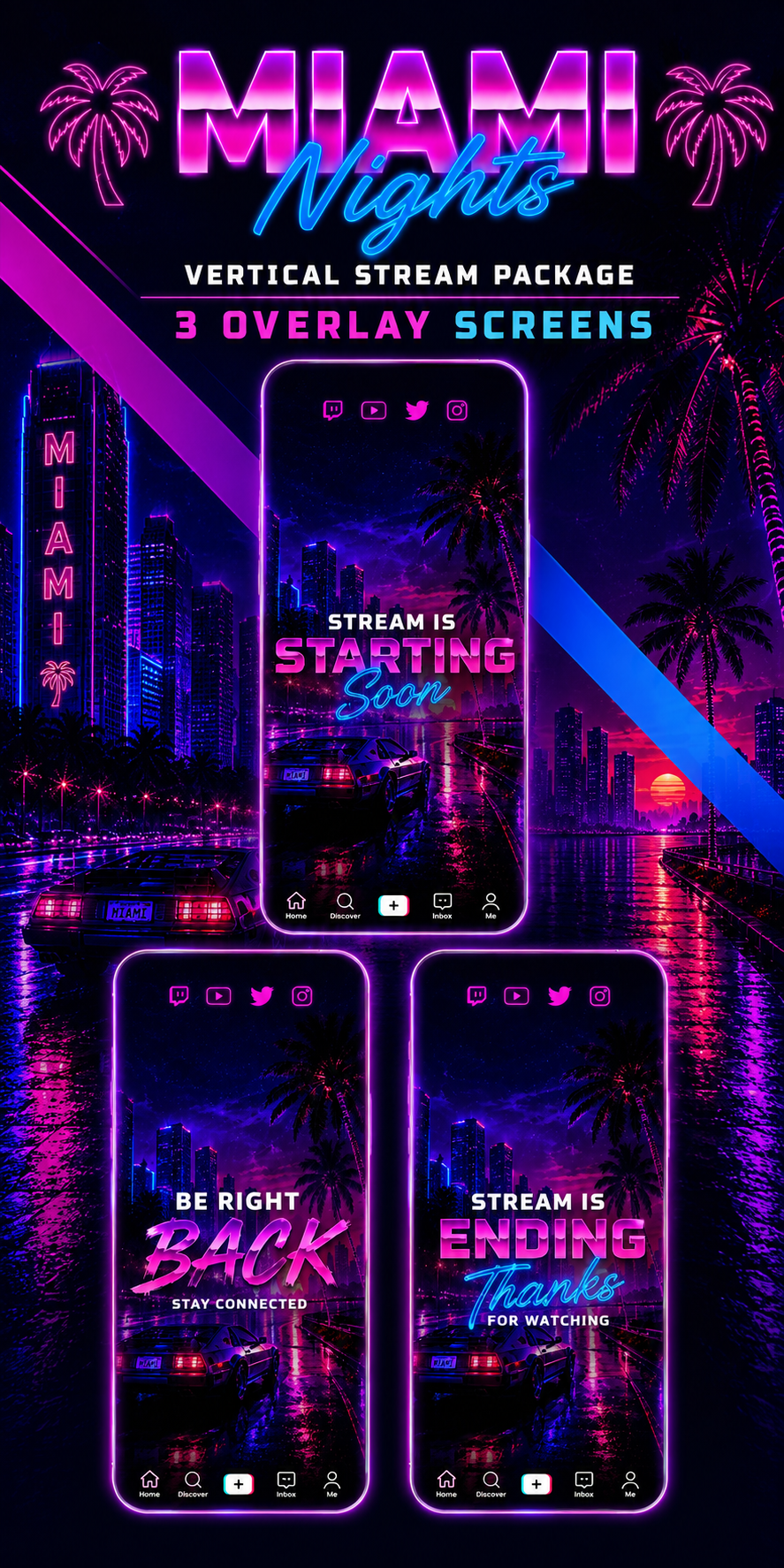 TikTok Vertical Stream Overlay Package - "Miami Nights"